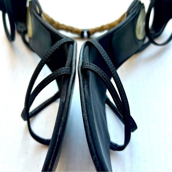 Casadei‎ Black Sandals w/ Ankle Strap & Rattan Bamboo Look Heels Women Sz US 4.5 - Picture 15 of 15